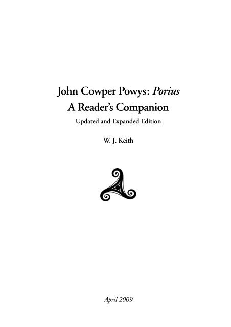 John Cowper Powys: Porius A Reader's Companion - Site POWYS